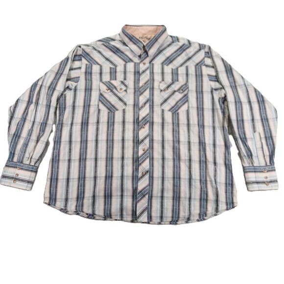Wrangler 20X Pearl Snap Shirt Men XXL 2XL Long Sleeve Striped Beige Sawtooth - Picture 1 of 14